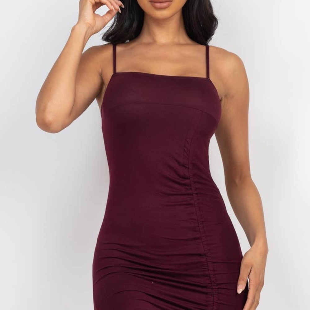 Ruched Spaghetti Strap Mini Dress